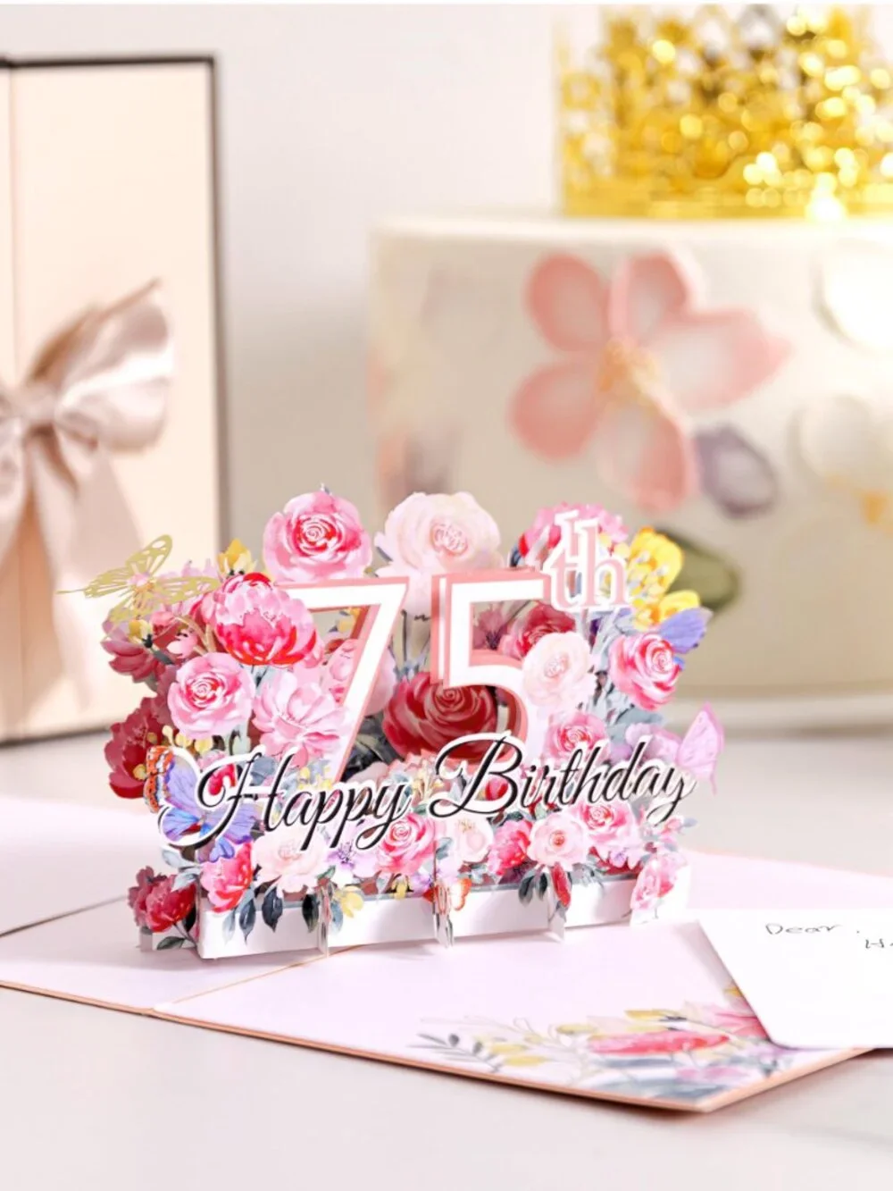 Happy 75th Birthday Pop-Up Card for Women, Wife, 75th Birthday Gift for, Mom, 3D